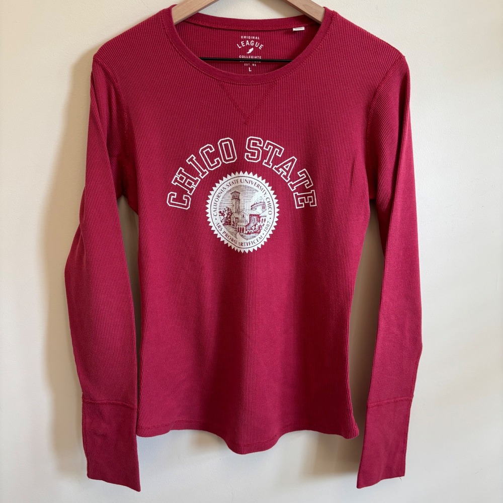 League Collegiate Chico State University Waffle Knit Thermal Long Sleeve Red L
